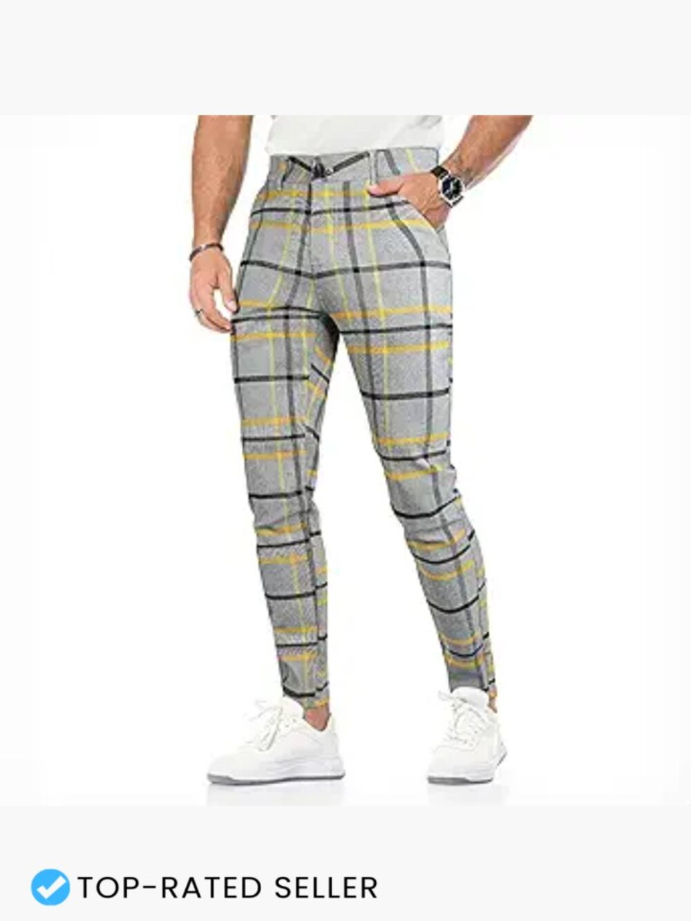 Slim Fit Plaid Chino Pants Stretch Casual Modern Skinny Tapered Menswear